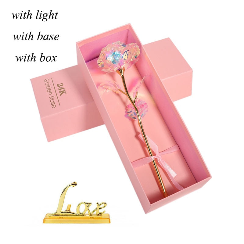 24K Foil Plated Rose Gold Rose Valentine's Day Gift Lasts Forever Love Wedding Decor Lover Lighting Rose Wedding Decor Flower