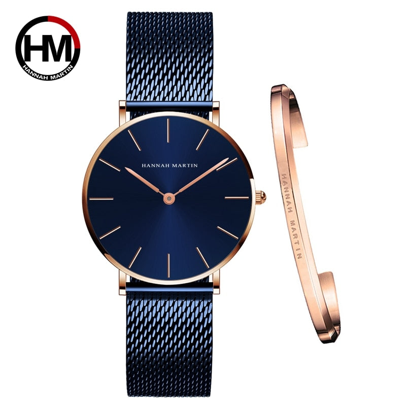 Hot 1 Set Brand Wristwatches & Bracelet Japan Quartz Movt Ladies Waterproof Rose Gold Simple Stainless Steel Women Watches