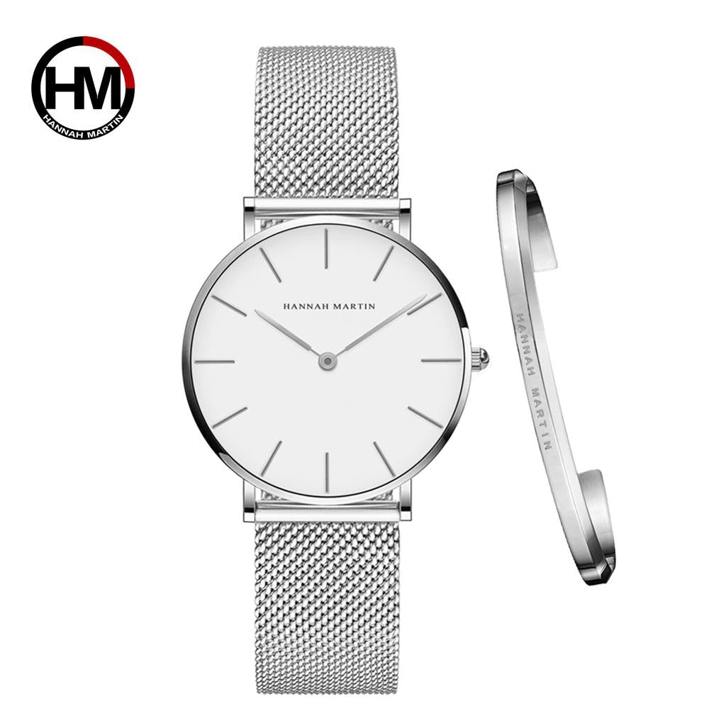 Hot 1 Set Brand Wristwatches & Bracelet Japan Quartz Movt Ladies Waterproof Rose Gold Simple Stainless Steel Women Watches