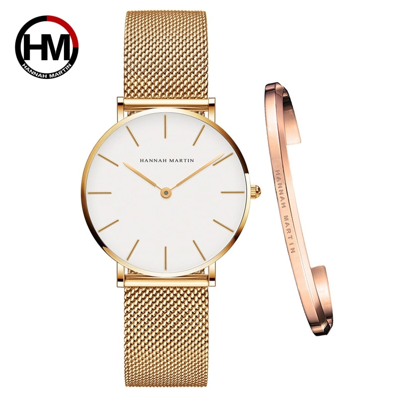 Hot 1 Set Brand Wristwatches & Bracelet Japan Quartz Movt Ladies Waterproof Rose Gold Simple Stainless Steel Women Watches