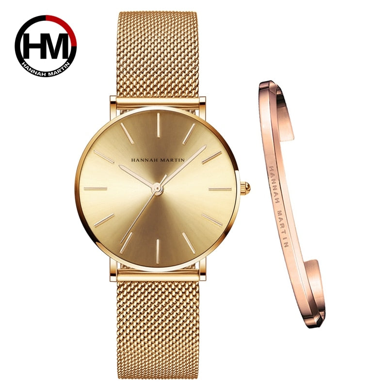 Hot 1 Set Brand Wristwatches & Bracelet Japan Quartz Movt Ladies Waterproof Rose Gold Simple Stainless Steel Women Watches