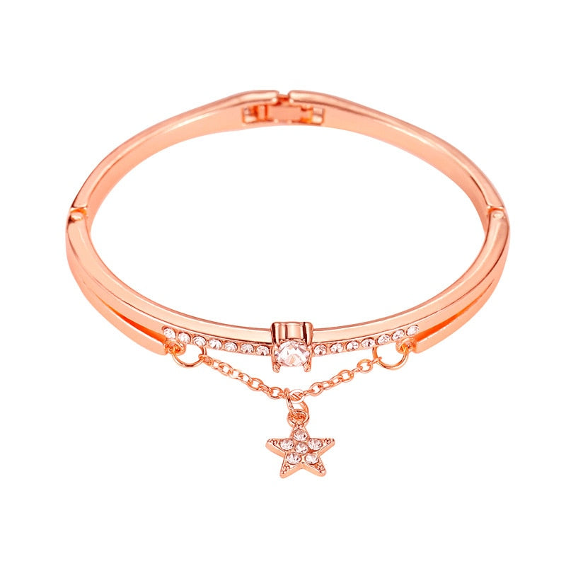 New Fashion Classic Women's Bracelet Silver Color Gold Bangles for Women Rose Gold Rhinestone Bracelet Cuff Trendy Jewelry Gifts