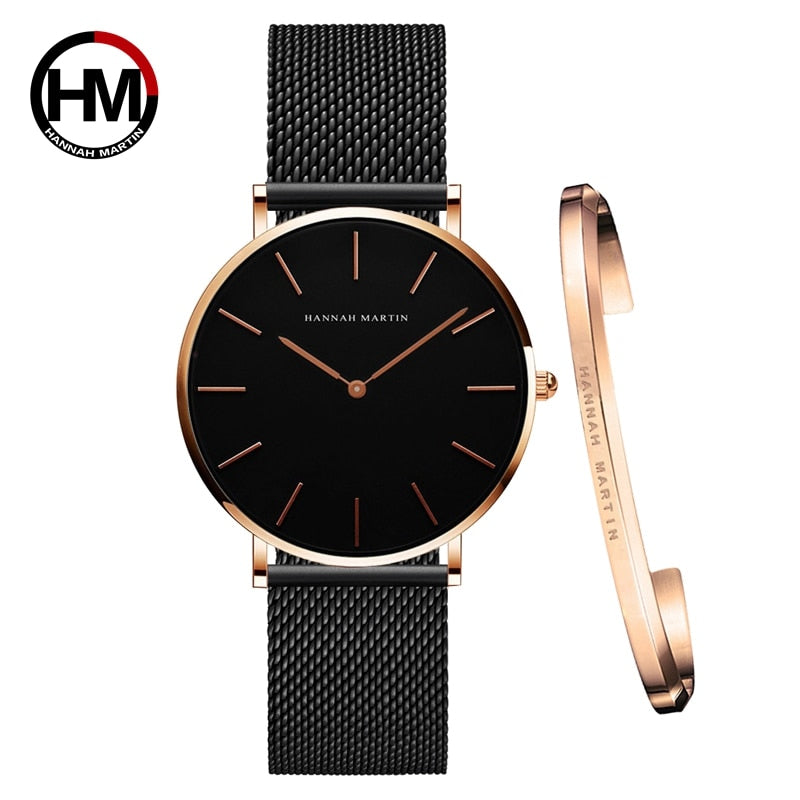 Hot 1 Set Brand Wristwatches & Bracelet Japan Quartz Movt Ladies Waterproof Rose Gold Simple Stainless Steel Women Watches