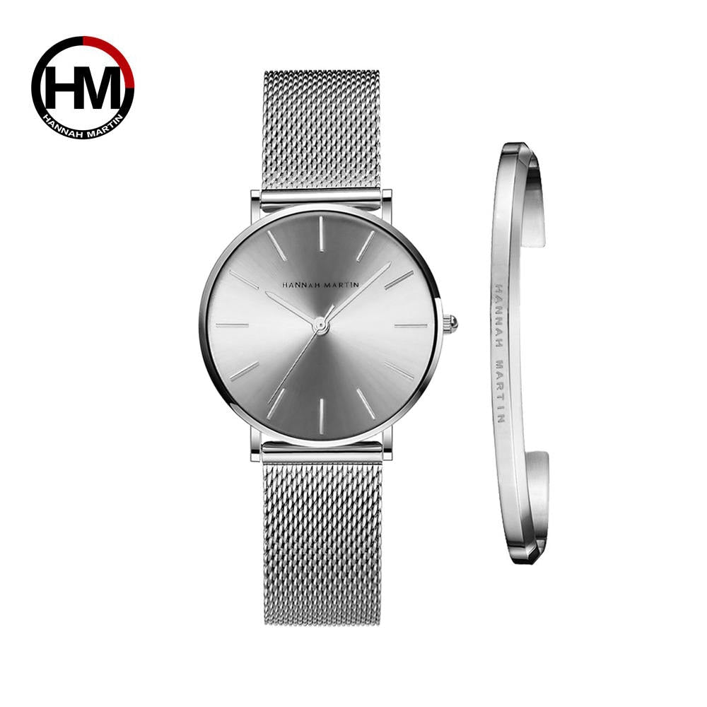 Hot 1 Set Brand Wristwatches & Bracelet Japan Quartz Movt Ladies Waterproof Rose Gold Simple Stainless Steel Women Watches