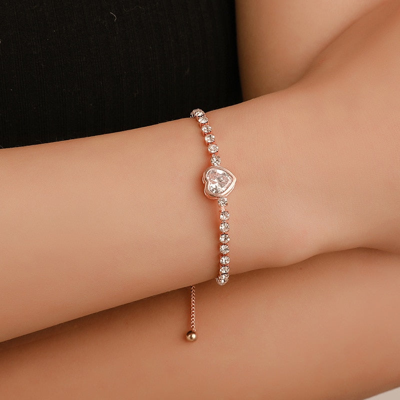 New Fashion Classic Women's Bracelet Silver Color Gold Bangles for Women Rose Gold Rhinestone Bracelet Cuff Trendy Jewelry Gifts