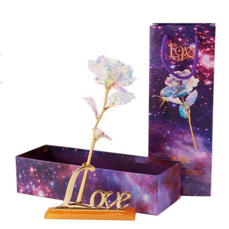 24K Foil Plated Rose Gold Rose Valentine's Day Gift Lasts Forever Love Wedding Decor Lover Lighting Rose Wedding Decor Flower