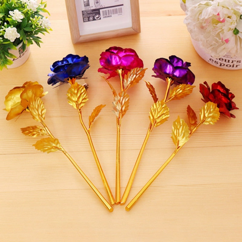 24K Foil Plated Rose Gold Rose Valentine's Day Gift Lasts Forever Love Wedding Decor Lover Lighting Rose Wedding Decor Flower