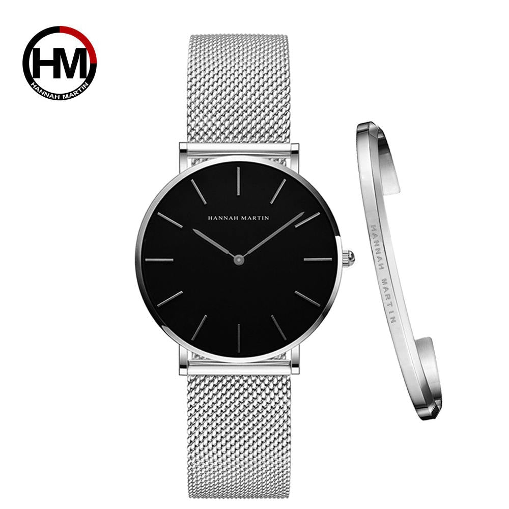 Hot 1 Set Brand Wristwatches & Bracelet Japan Quartz Movt Ladies Waterproof Rose Gold Simple Stainless Steel Women Watches
