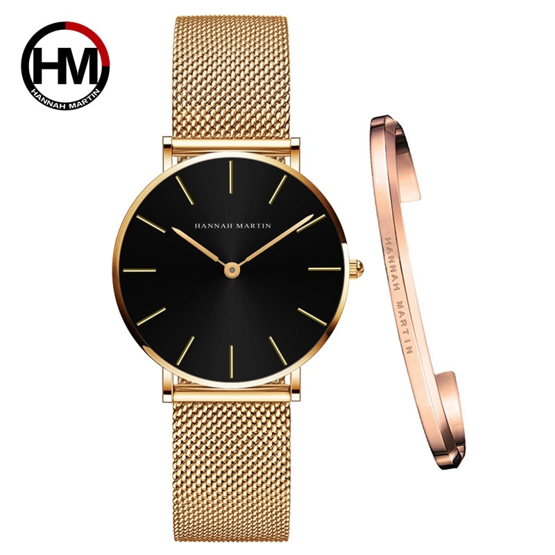 Hot 1 Set Brand Wristwatches & Bracelet Japan Quartz Movt Ladies Waterproof Rose Gold Simple Stainless Steel Women Watches