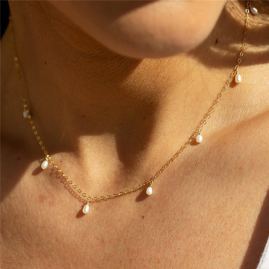 HI CLASS* 14K Gold plated natural pearl necklace