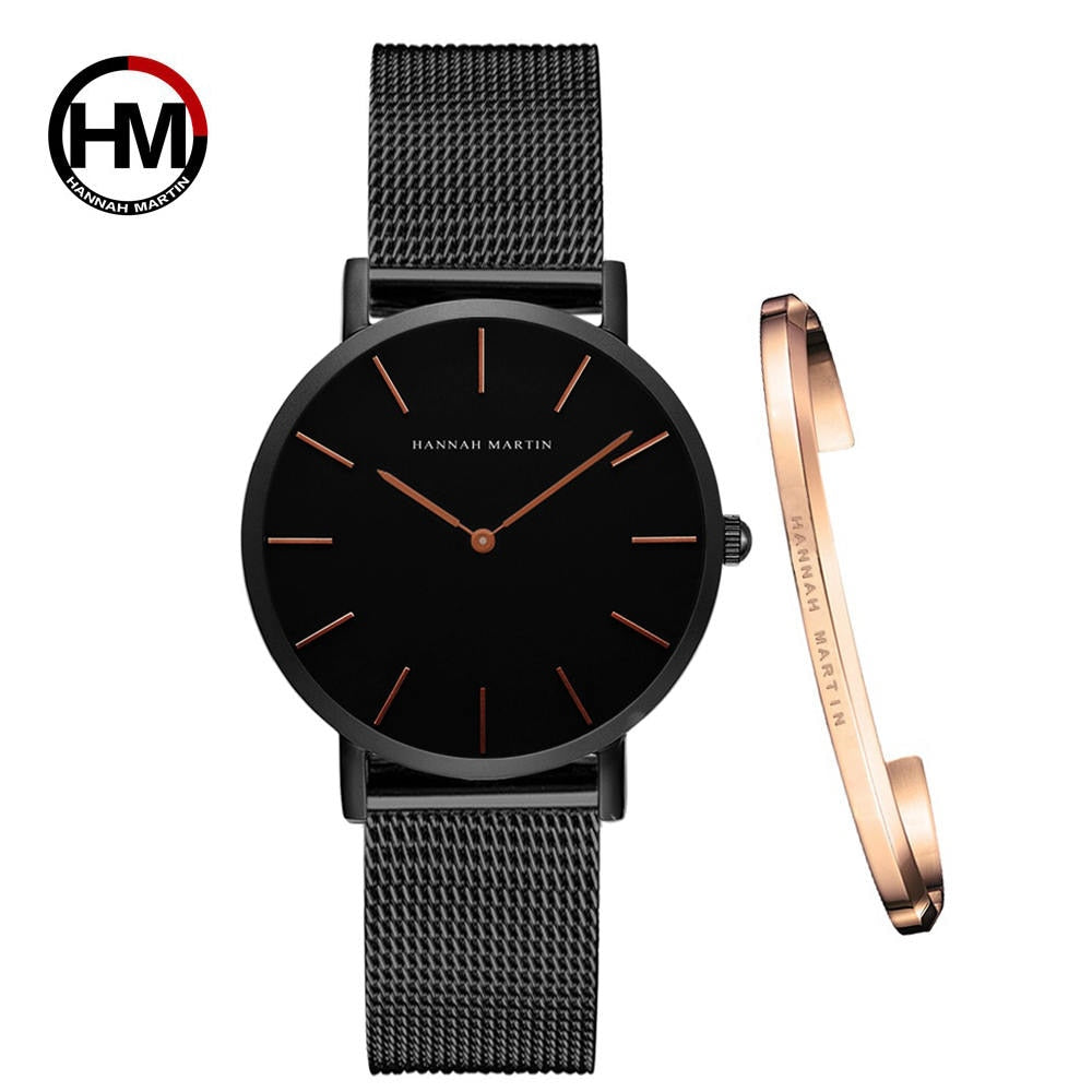 Hot 1 Set Brand Wristwatches & Bracelet Japan Quartz Movt Ladies Waterproof Rose Gold Simple Stainless Steel Women Watches