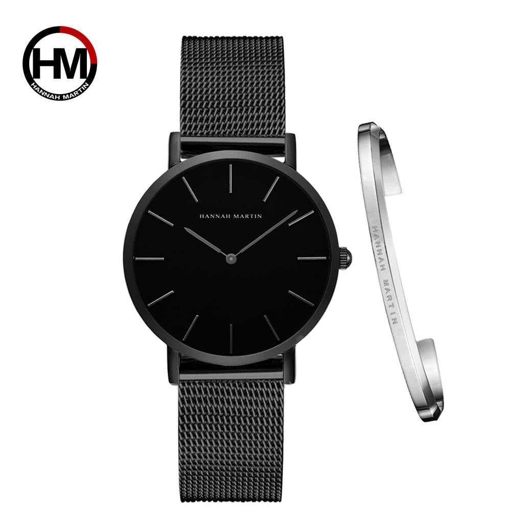 Hot 1 Set Brand Wristwatches & Bracelet Japan Quartz Movt Ladies Waterproof Rose Gold Simple Stainless Steel Women Watches