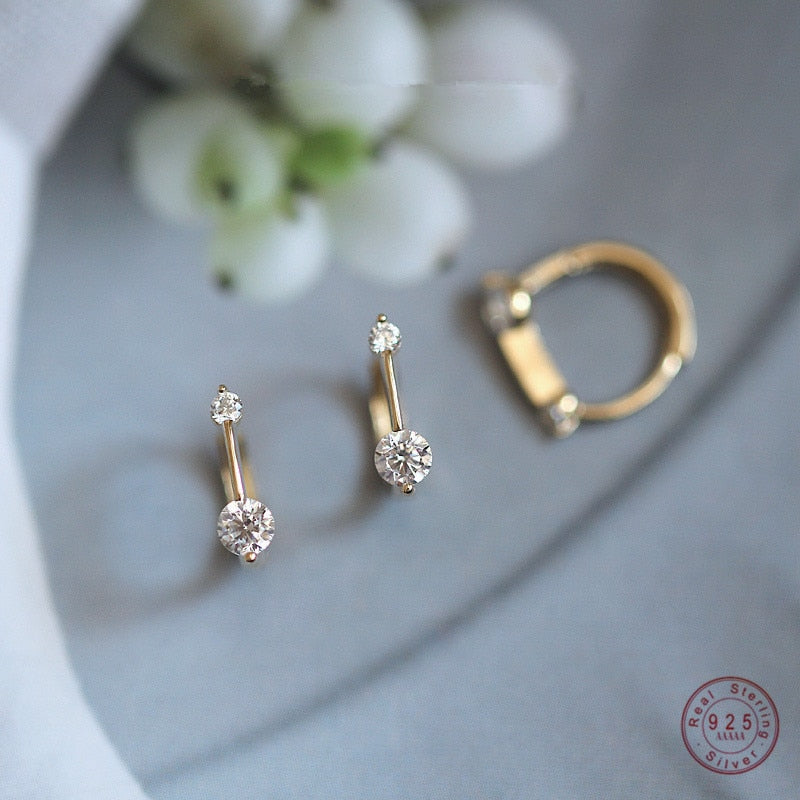 HI CLASS* 925 sterling silver simple shiny crystal u-shaped earrings