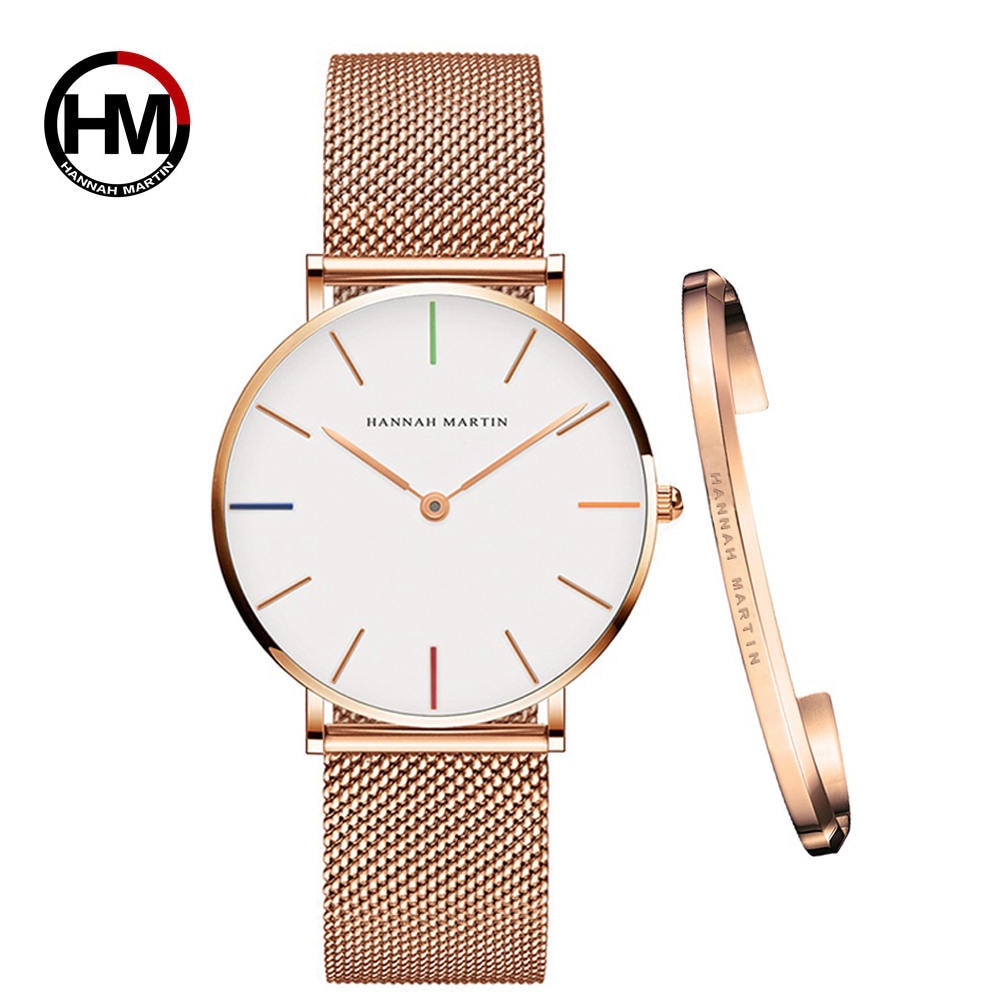 Hot 1 Set Brand Wristwatches & Bracelet Japan Quartz Movt Ladies Waterproof Rose Gold Simple Stainless Steel Women Watches