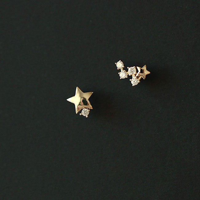 HI CLASS* 925 Sterling Silver Japanese Micro Inlaid Crystal Four-Pointed Star 14k gold plates earrings