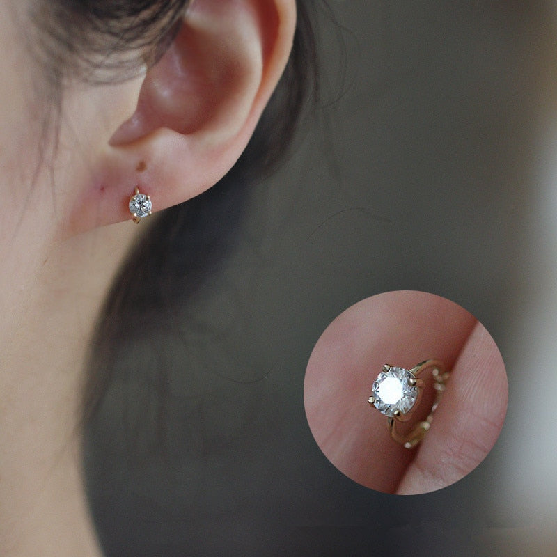 HI CLASS* 925 sterling silver simple shiny crystal u-shaped earrings