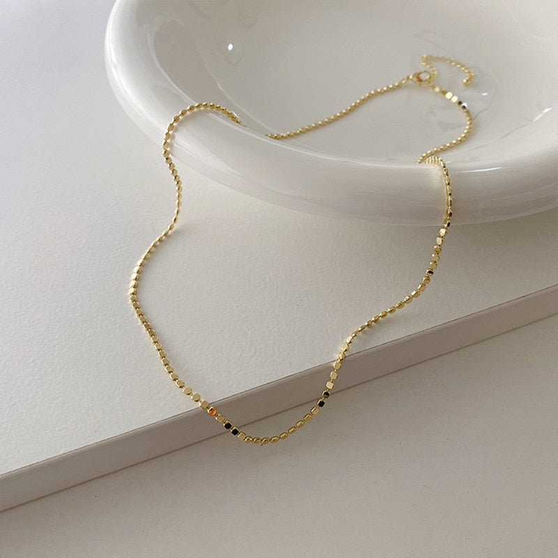 Anti-allergic Minimalist Double Layers 14K Gold Plated Box&amp;Herringbone Chain Choker Necklaces for Women