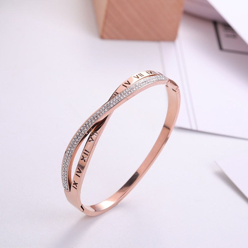 New Fashion Classic Women&#39;s Bracelet Silver Color Gold Bangles for Women Rose Gold Rhinestone Bracelet Cuff Trendy Jewelry Gifts