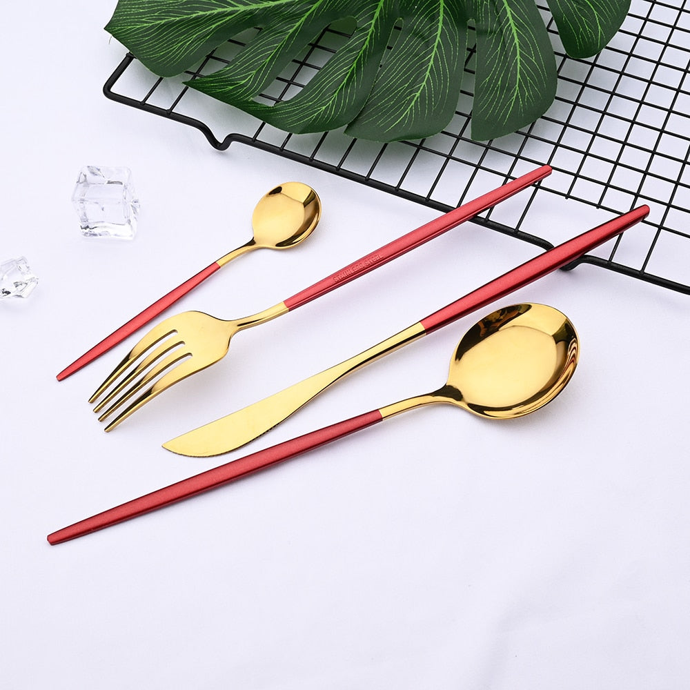 36Pcs White Gold Dinnerware Cutlery Set Knife Dessert Fork Coffee Spoon Flatware Stainless Steel Silverware Party Tableware Set