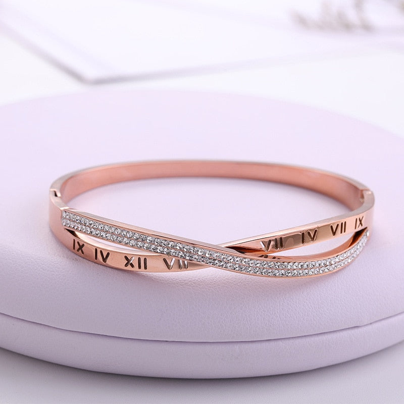 New Fashion Classic Women&#39;s Bracelet Silver Color Gold Bangles for Women Rose Gold Rhinestone Bracelet Cuff Trendy Jewelry Gifts