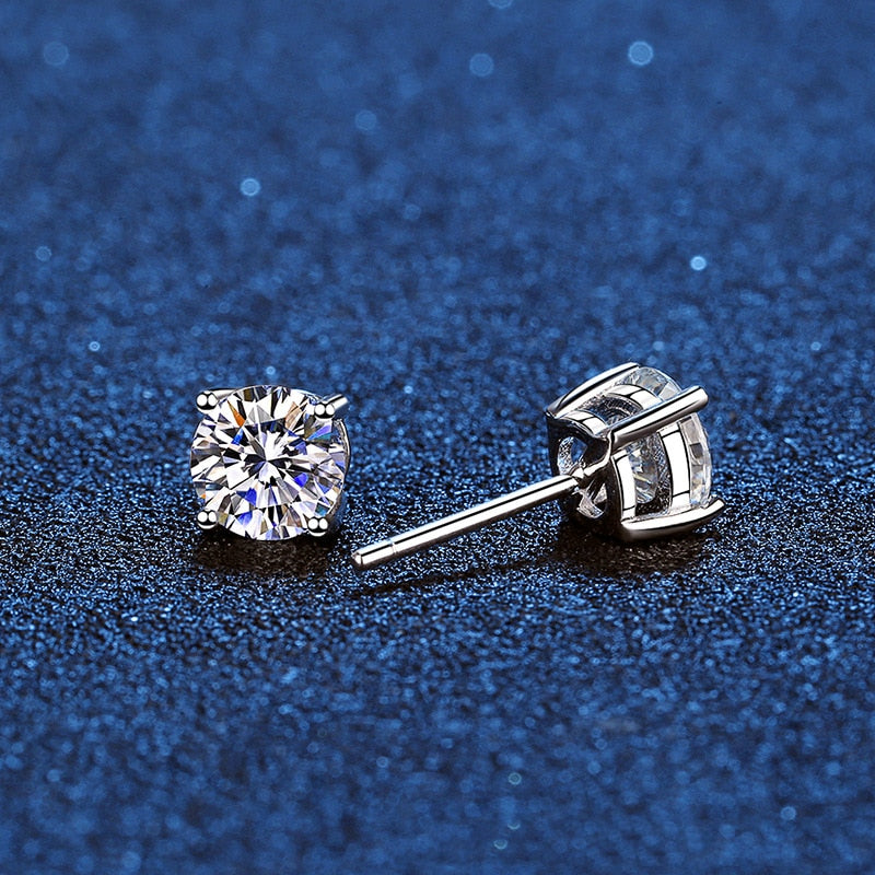 HI CLASS* Real moissanite stud earrings 14K white gold plated sterling silver