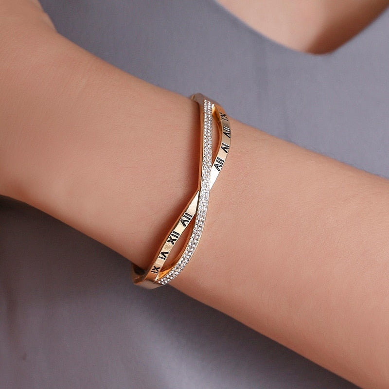 New Fashion Classic Women&#39;s Bracelet Silver Color Gold Bangles for Women Rose Gold Rhinestone Bracelet Cuff Trendy Jewelry Gifts