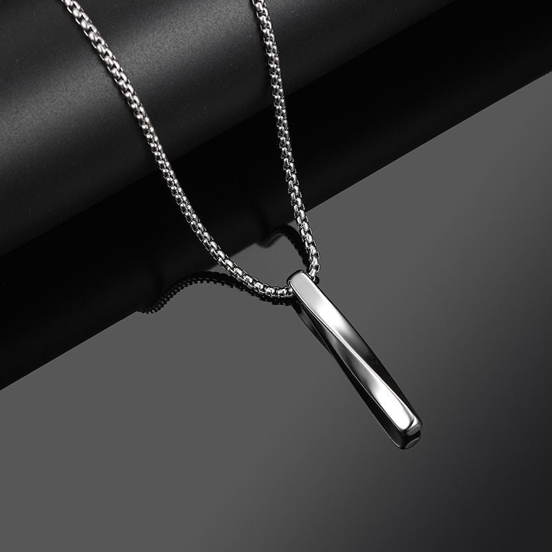 2021 Fashion New Black Rectangle Pendant Necklace Men Trendy Simple Stainless Steel Chain Men Necklace Jewelry Gift