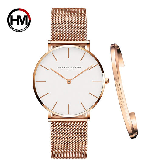 Hot 1 Set Brand Wristwatches &amp; Bracelet Japan Quartz Movt Ladies Waterproof Rose Gold Simple Stainless Steel Women Watches