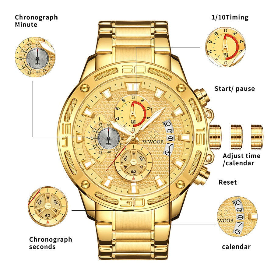 HI CLASS* Fashion waterproof men's luxury watches gold