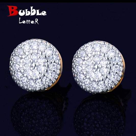 8MM Gold Color Small Round Stud Earring  AAAA Cubic Zircon Screw Back Men Fashion Hip Hop Jewelry