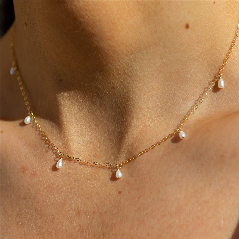 HI CLASS* 14K Gold plated natural pearl necklace