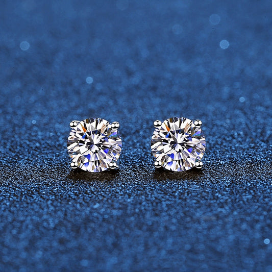 HI CLASS* Real moissanite stud earrings 14K white gold plated sterling silver