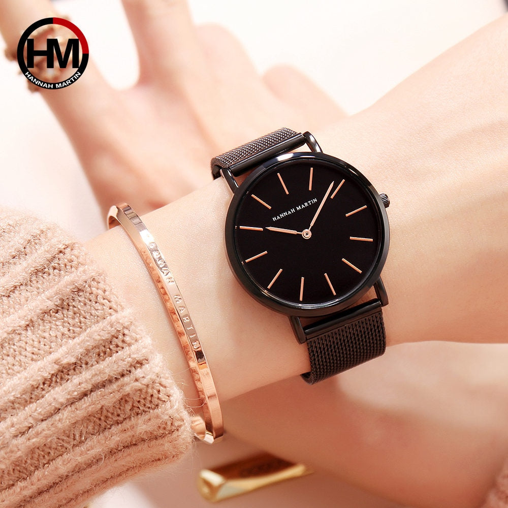 Hot 1 Set Brand Wristwatches &amp; Bracelet Japan Quartz Movt Ladies Waterproof Rose Gold Simple Stainless Steel Women Watches