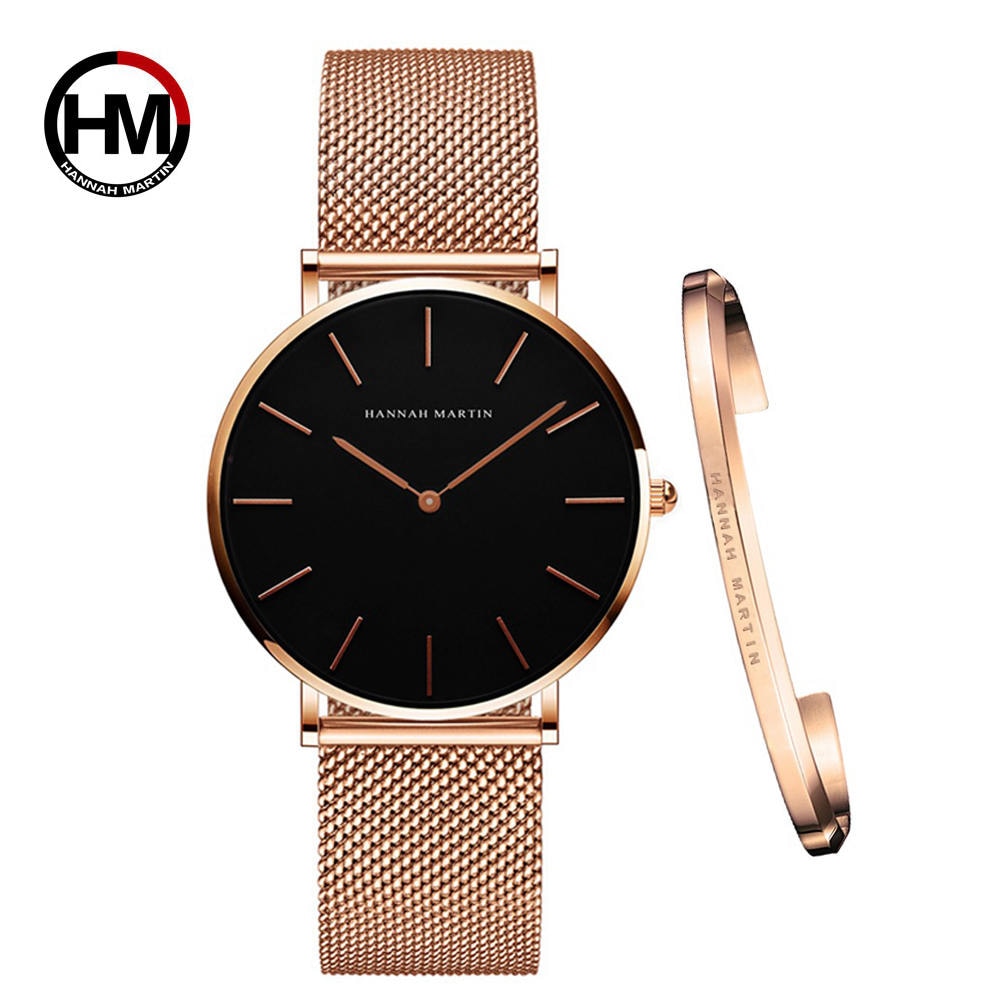 Hot 1 Set Brand Wristwatches &amp; Bracelet Japan Quartz Movt Ladies Waterproof Rose Gold Simple Stainless Steel Women Watches