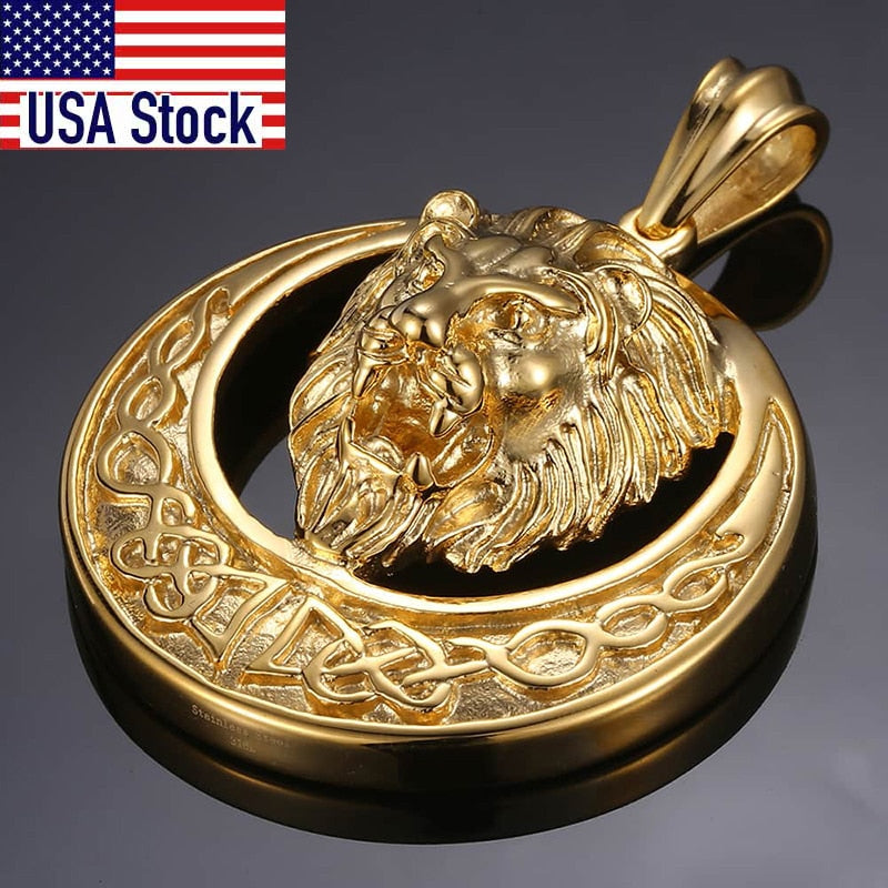 HI CLASS* Gold lion pendant for men (Stainless Steel)