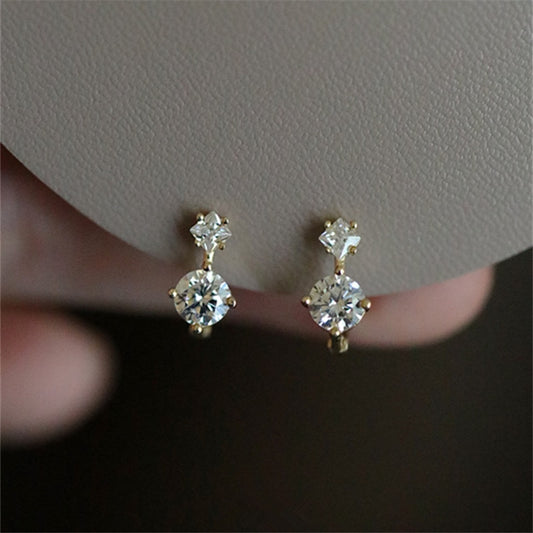 HI CLASS* 925 sterling silver simple shiny crystal u-shaped earrings