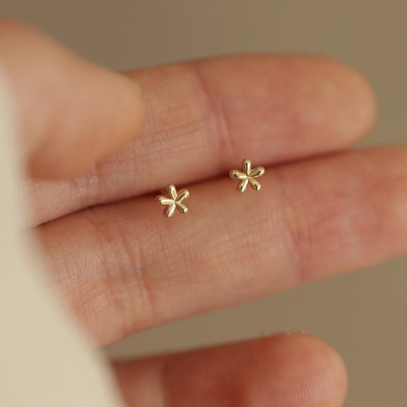 HI CLASS* 925 Sterling Silver Japanese Micro Inlaid Crystal Four-Pointed Star 14k gold plates earrings