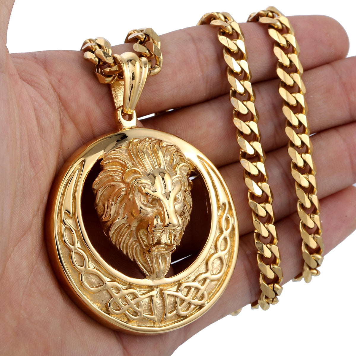 HI CLASS* Gold lion pendant for men (Stainless Steel)