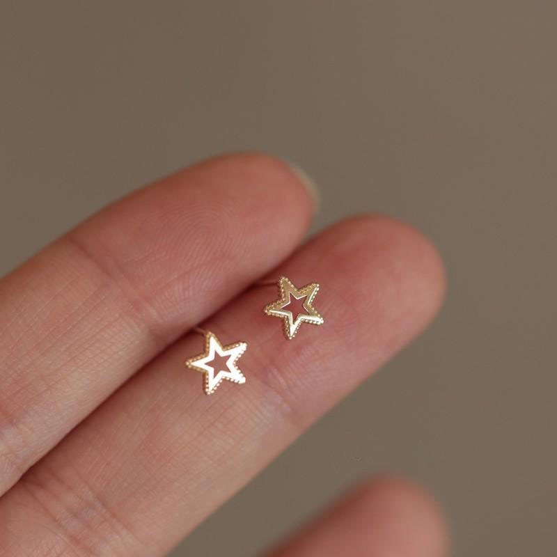 HI CLASS* 925 Sterling Silver Japanese Micro Inlaid Crystal Four-Pointed Star 14k gold plates earrings