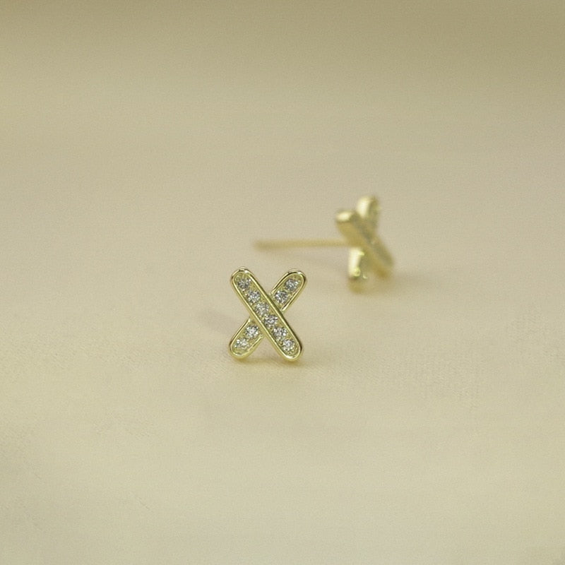 HI CLASS* 925 Sterling Silver Japanese Micro Inlaid Crystal Four-Pointed Star 14k gold plates earrings