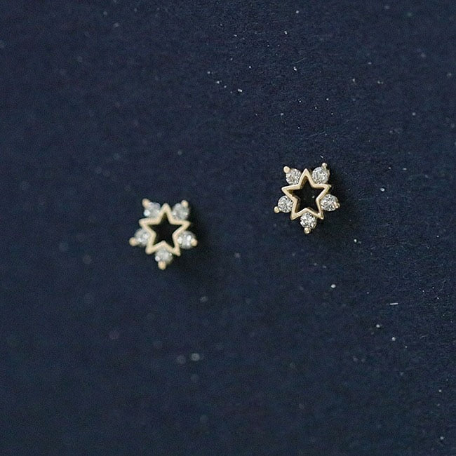 HI CLASS* 925 Sterling Silver Japanese Micro Inlaid Crystal Four-Pointed Star 14k gold plates earrings