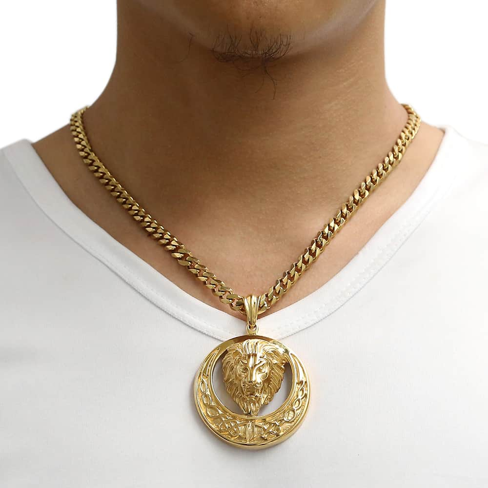 HI CLASS* Gold lion pendant for men (Stainless Steel)